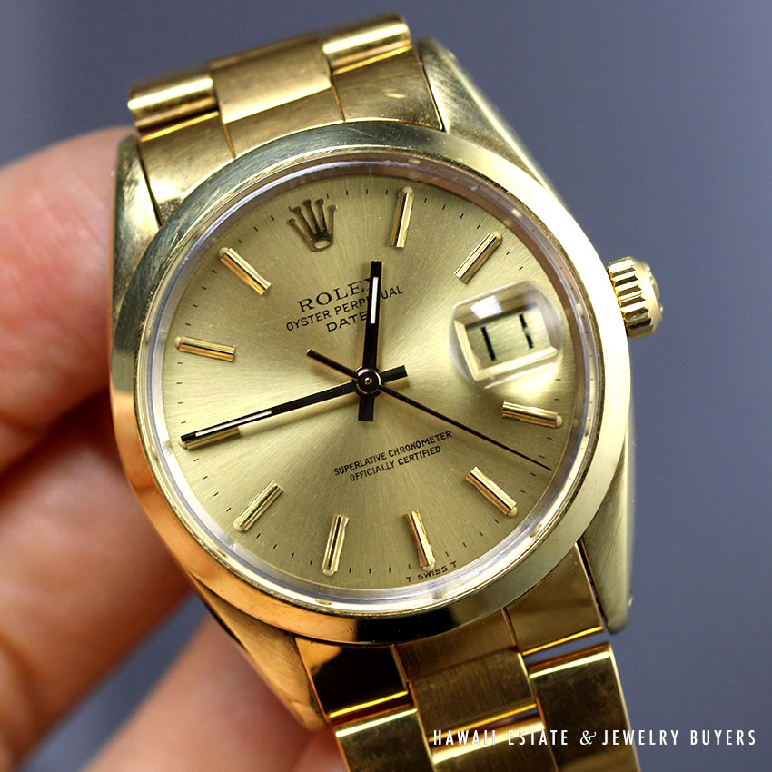 ROLEX OYSTER PERPETUAL DATE★1979年製OH済 極美 MINT ROLEX 1979 OYSTER PERPETUAL DATE 1550 GOLD PLATED WATCH